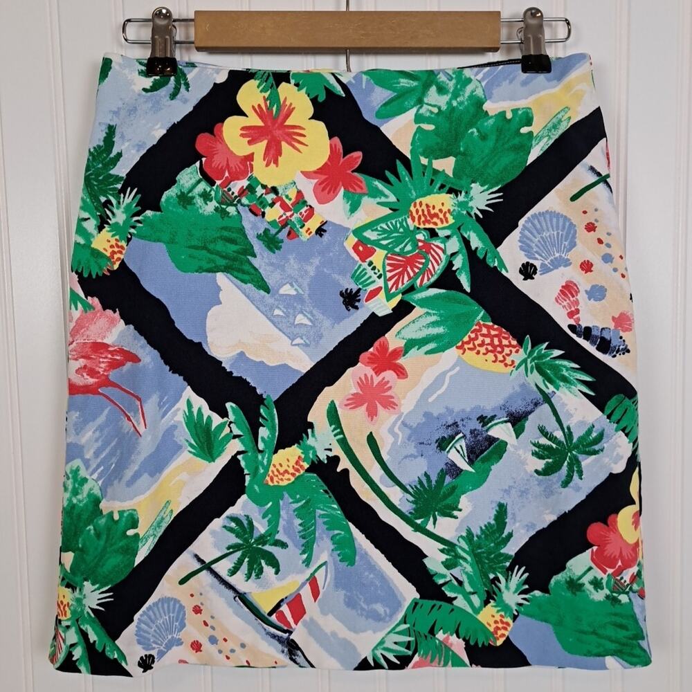 Talbots Pencil Skirt Womens 6 Petite Colorful Cotton Tropical Flamingo Resort
